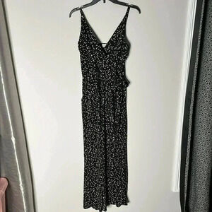 Kayleigh Rochelle Black Tan Print Tie Wrap Sleevelesss Jumpsuit Size LP